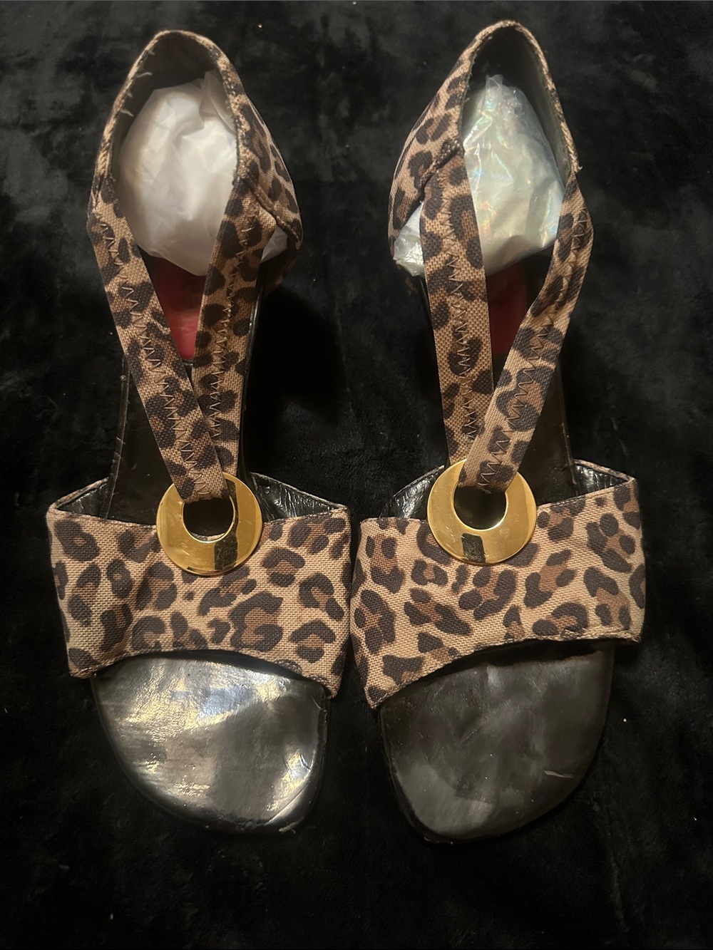 J. Renee Leopard Print D'Orsay Sandals Gold Ring  check measurements 4 size
